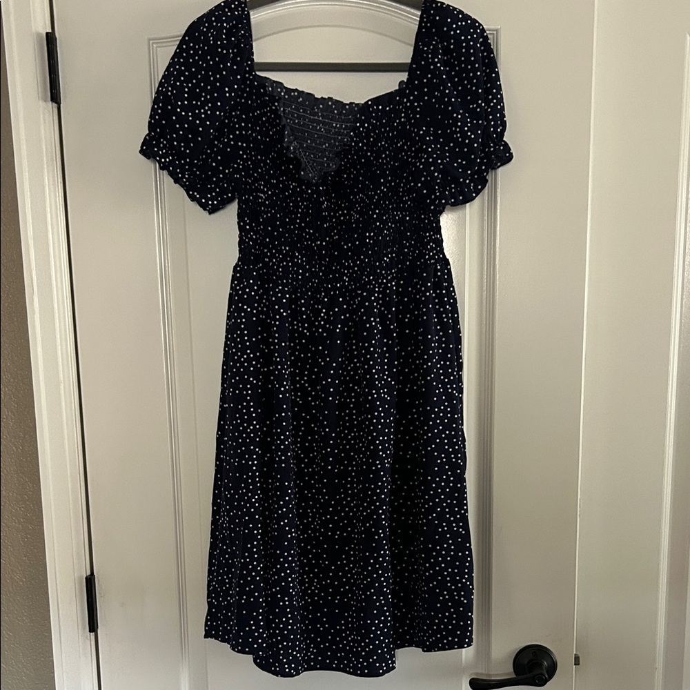 Chic Navy dress with White Polka Dots